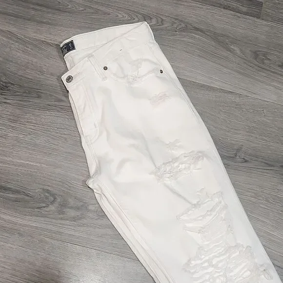 Abercrombie & Fitch Ames Low Rise Slim Destroyed Boyfriend White Jeans - Picture 3 of 9